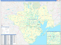 Houston-The Woodlands-Sugar Land Metro Area Wall Map Basic Style 2024